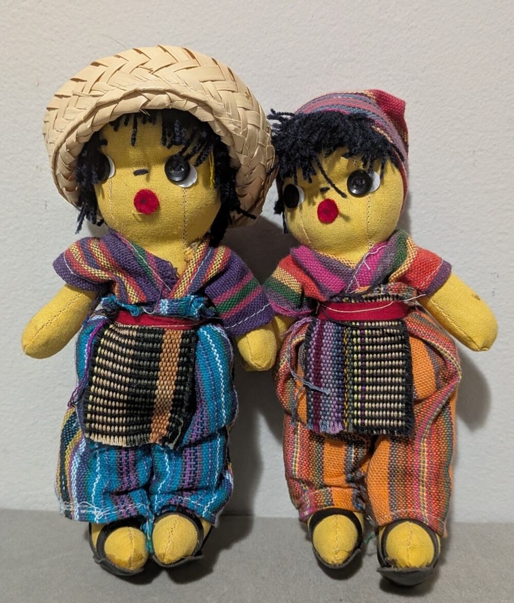 Vintage Handmade Guatemala Folk Cloth Dolls 7" EUC